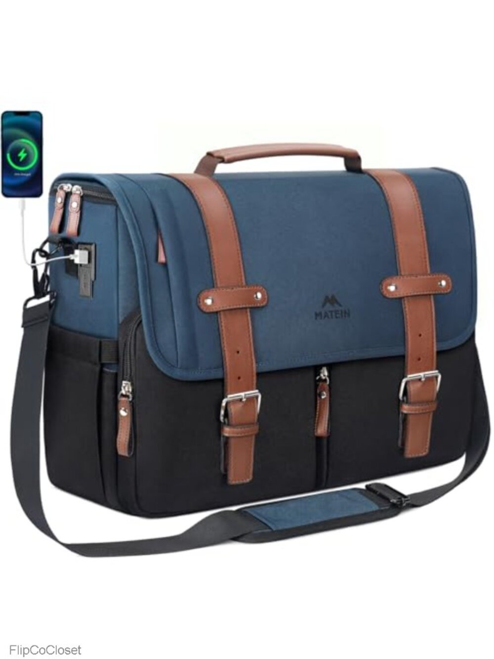 Men's Water-Resistant Laptop Messenger Shoulder Bag with USB Port